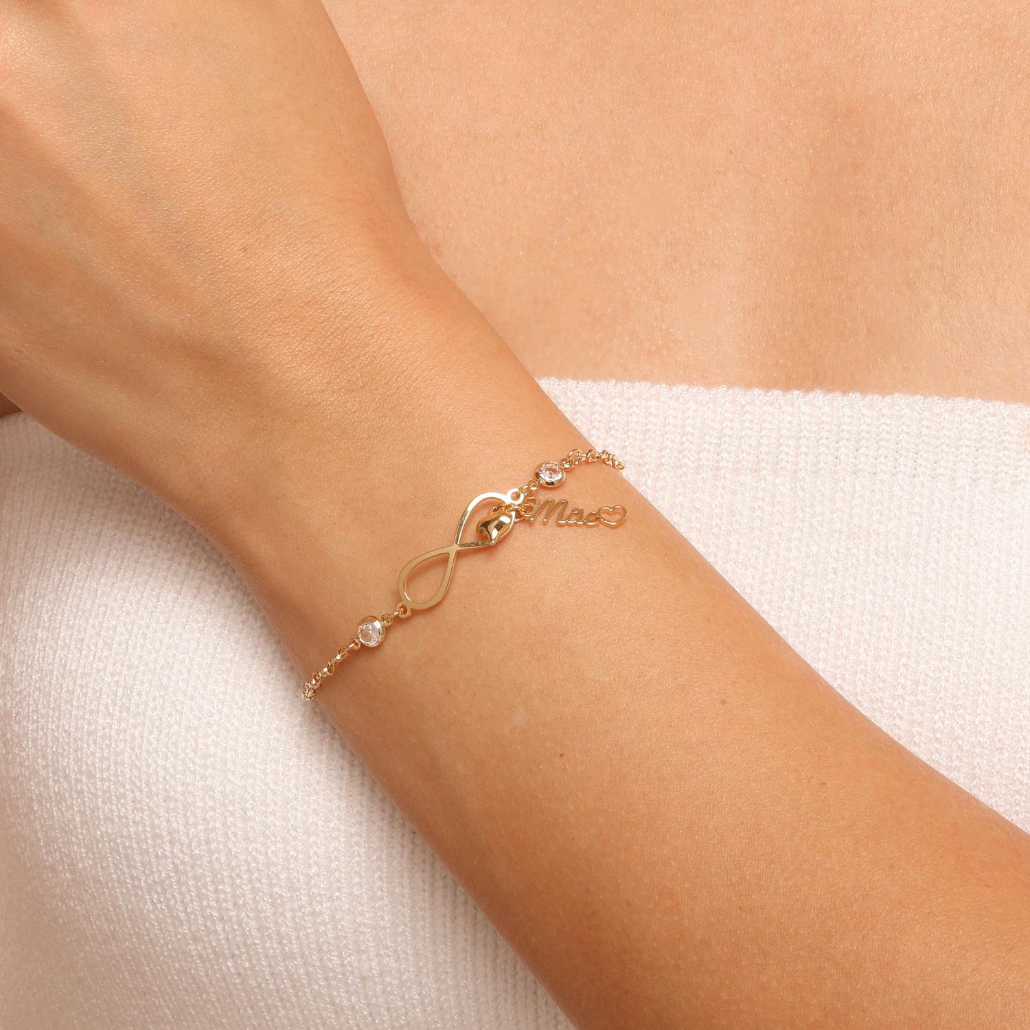 Pll-533-Fo Pulseira infinito escrita mãe e pingente coração com pontos de luz zircônia