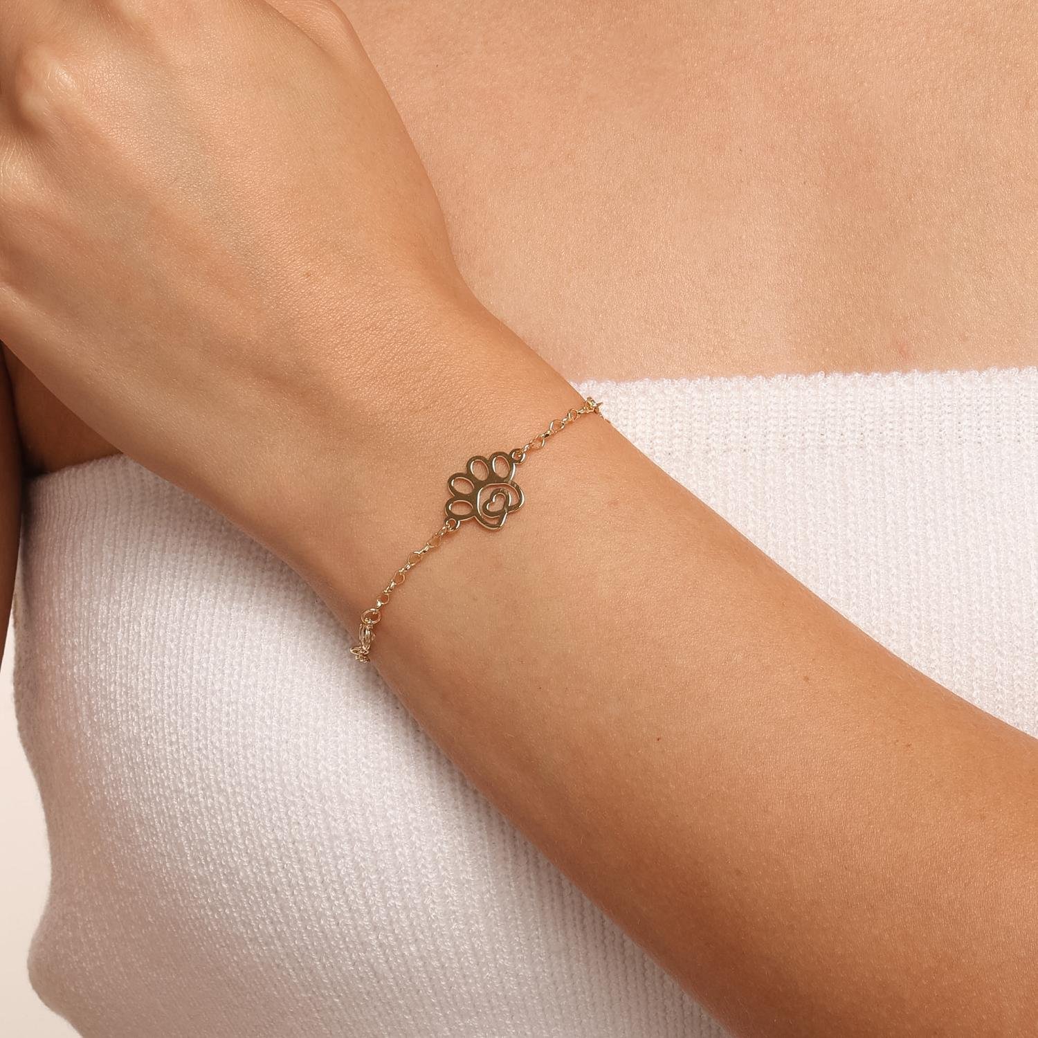 Pll-544-Fo Pulseira Elo Coracao com Pingente Patinha Vazada