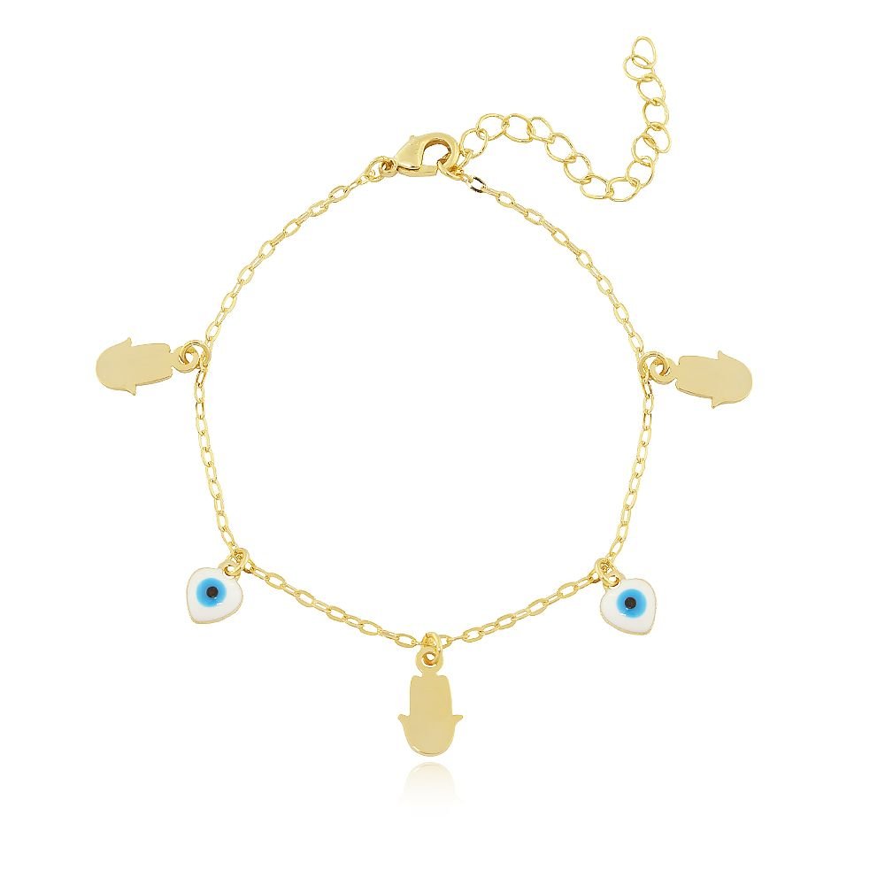 Pll-56-Fo Pulseira Mão De Fátima E Olho Grego