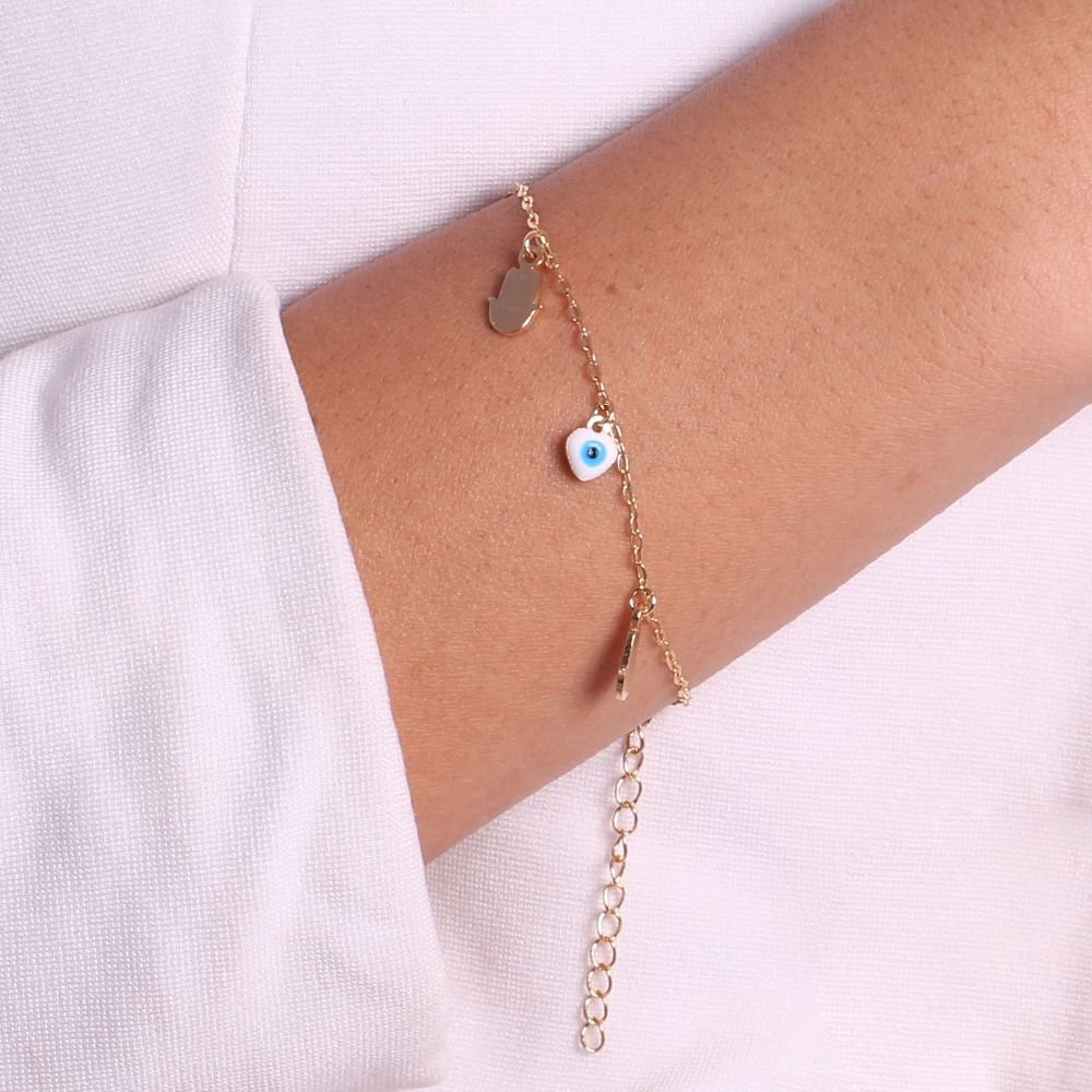 Pll-56-Fo Pulseira Mão De Fátima E Olho Grego