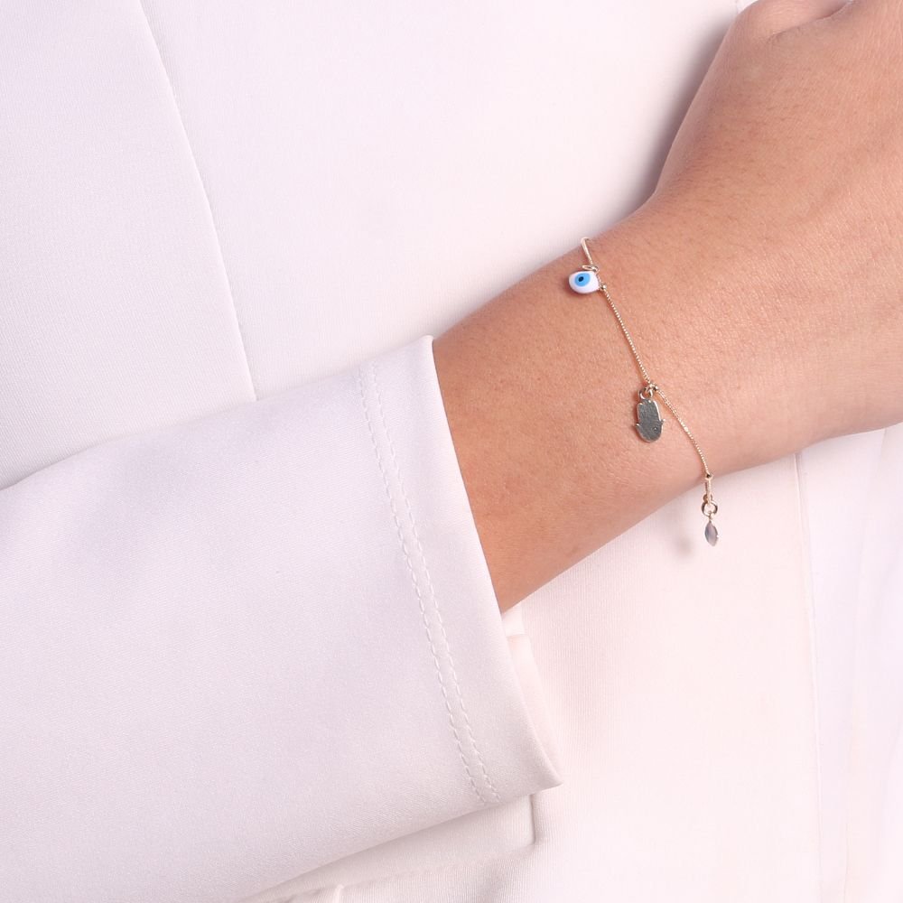 Pll-57-Fo Pulseira Mão De Fátima E Olho Grego