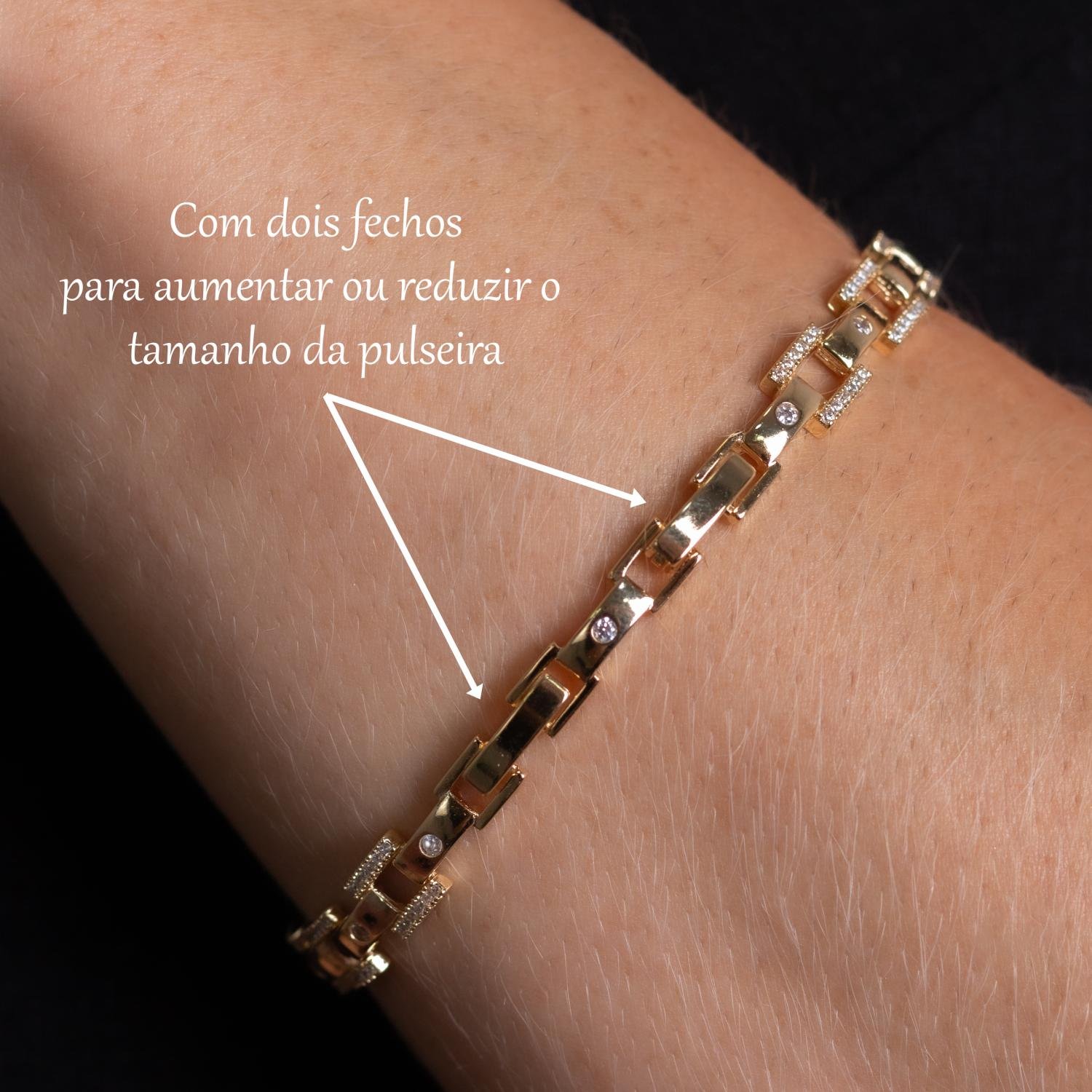 Psd-141-Fo Pulseira Elos Quadrados Cravejado Cristal.