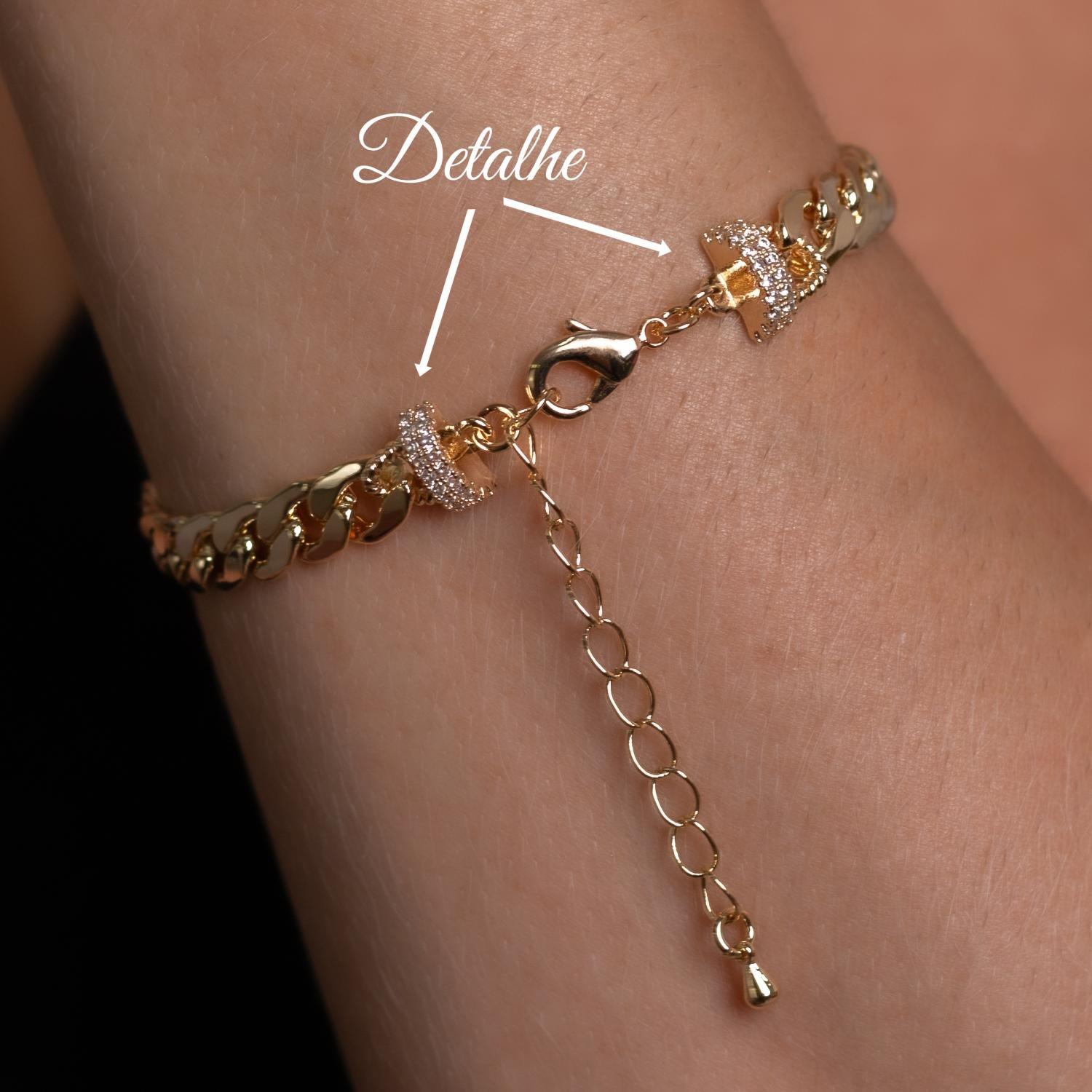 Psd-147-Fo Pulseira Elos Cravejados Cristal E Liso.