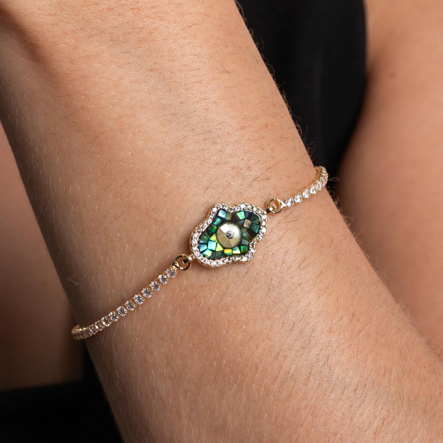 Psd-169-Fo Pulseira Mão De Fátima Cravejada Cristal.