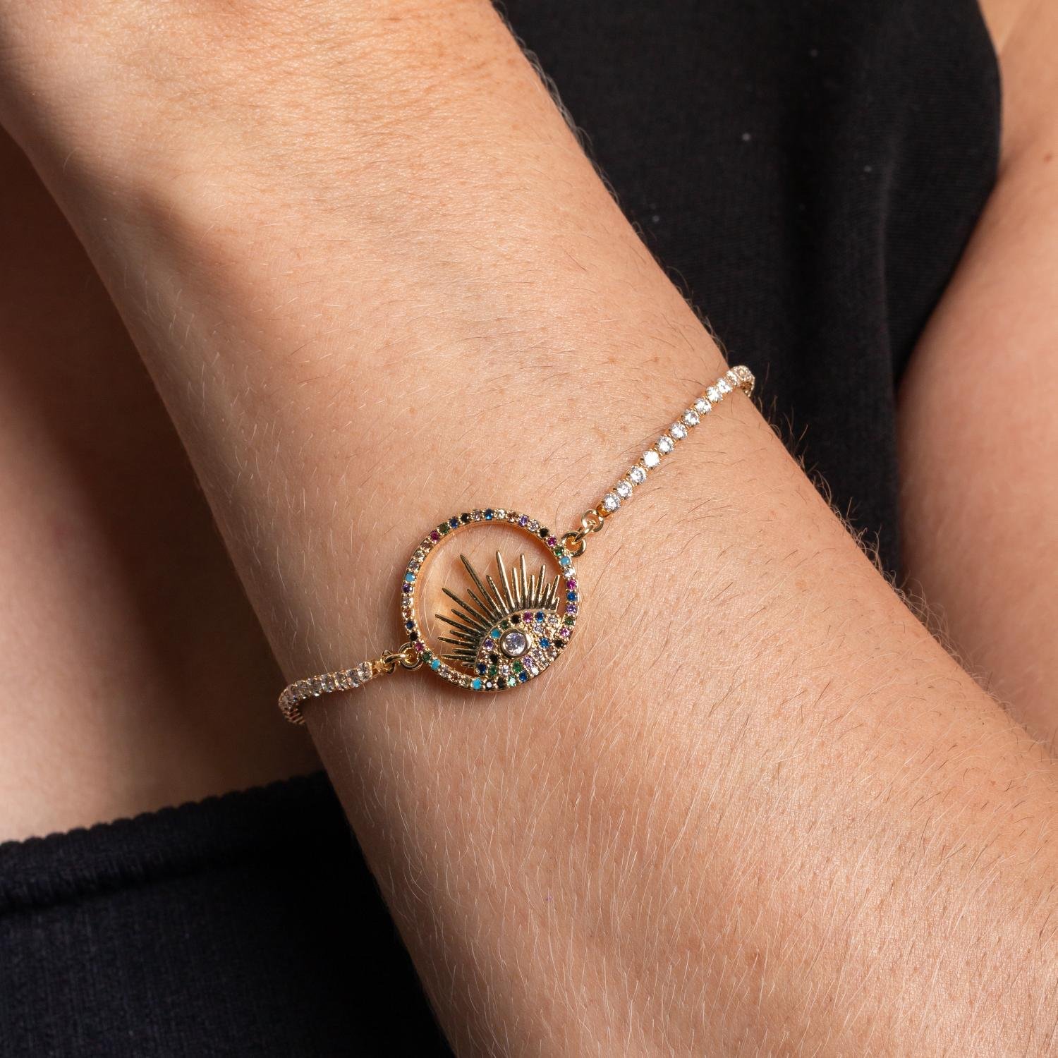 Psd-174-Fo Pulseira Olho Grego Cravejada De Zircônias Cristais.