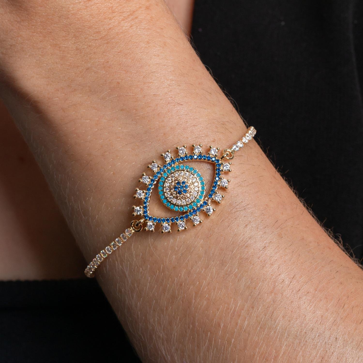 Psd-175-Fo Pulseira Olho Grego Cravejado De Zircônias Cristais.