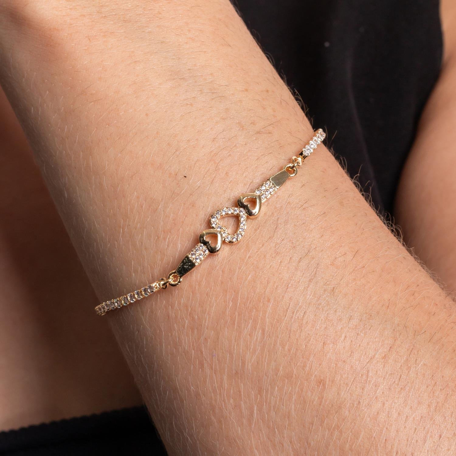 Psd-179-Fo Pulseira De Corações Cravejada De Zircônias Cristais.