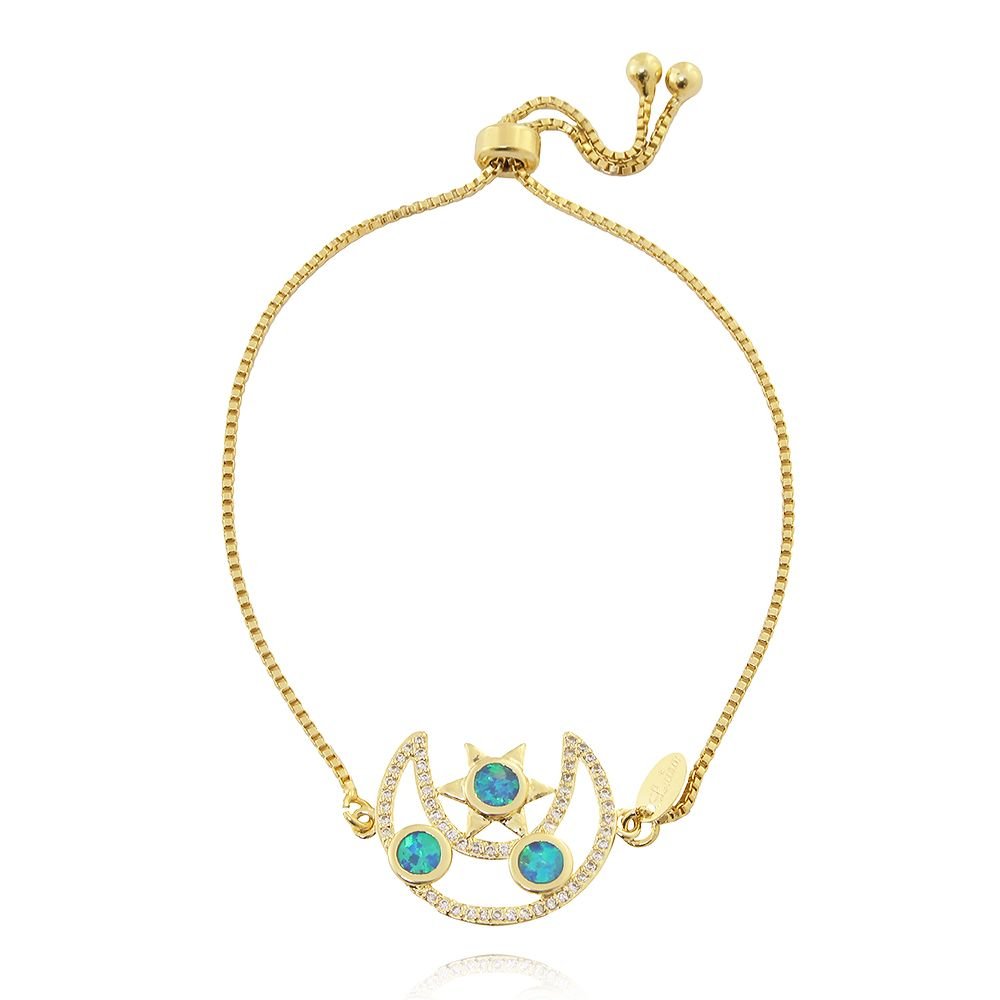 Psd-72-Fo - Pulseira Gravatinha Lua Cravejada