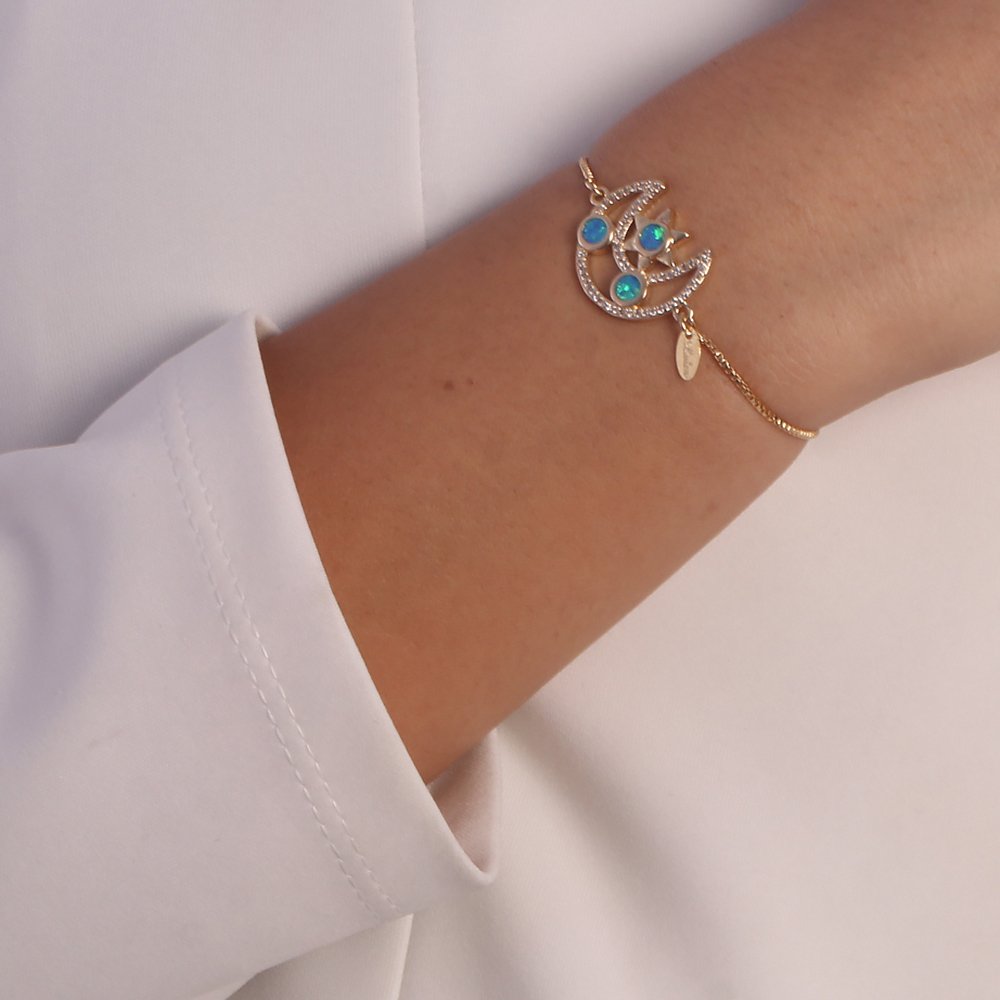 Psd-72-Fo - Pulseira Gravatinha Lua Cravejada