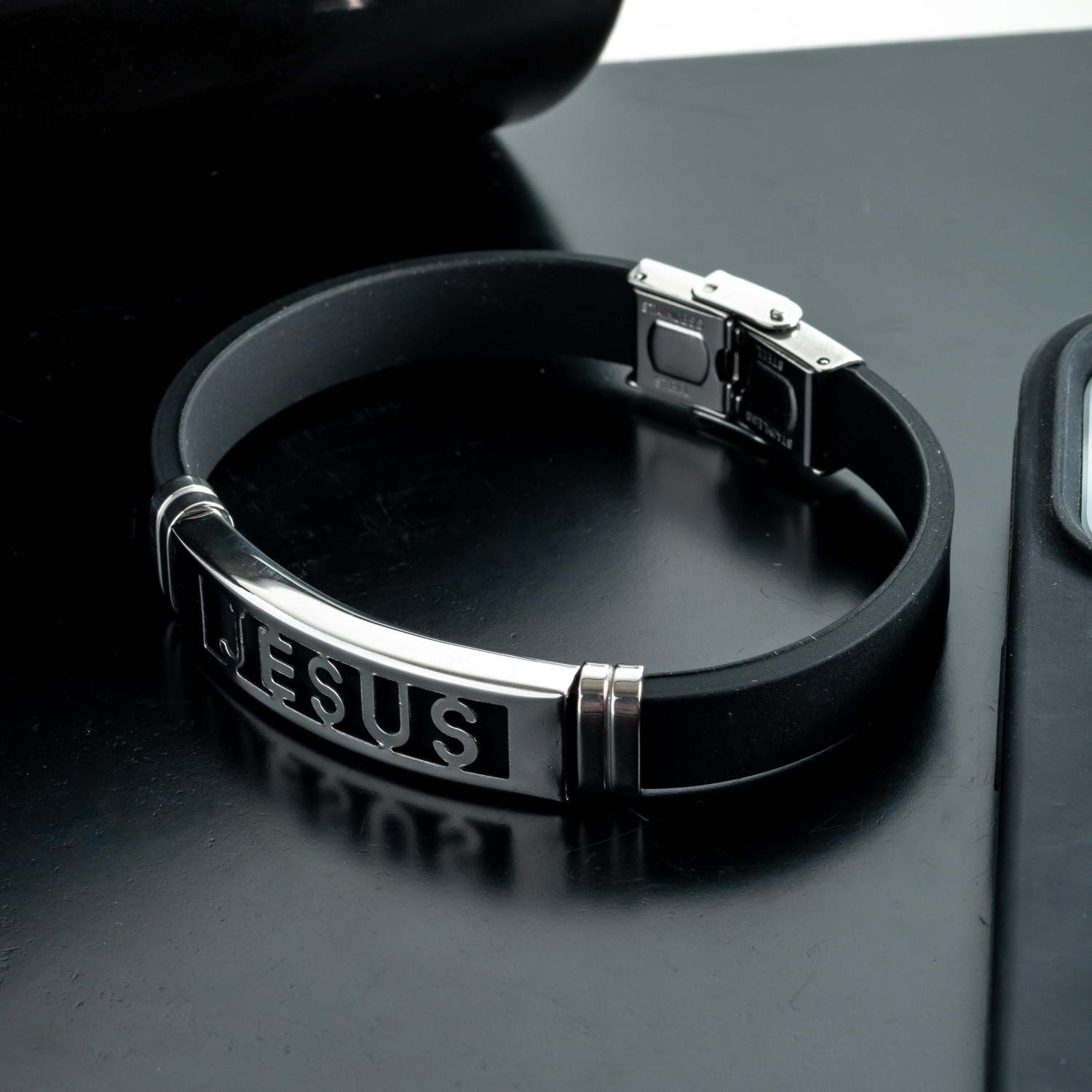 Psm-300-Aço Inox Pulseira Masculina Silicone Jesus (Aço Inox).