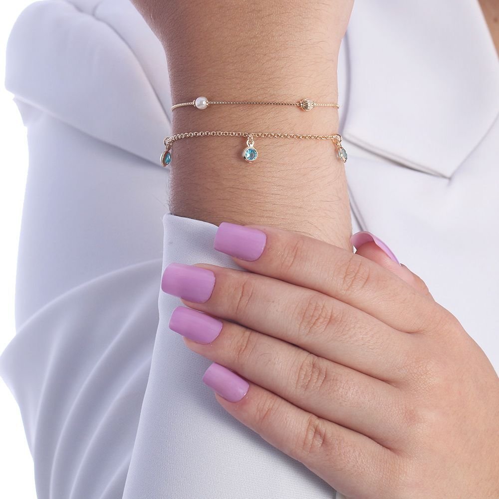 Pst-1432-Fo Pulseira Dupla De Pérolas E Zircônias Azul