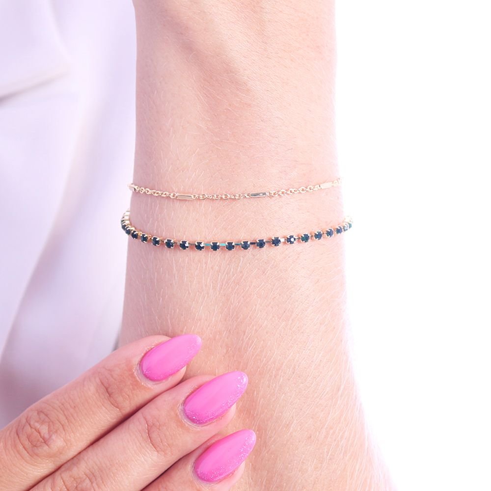 Pst-1894-Fo Pulseira Dupla Com Riviera Cristal E Corrente