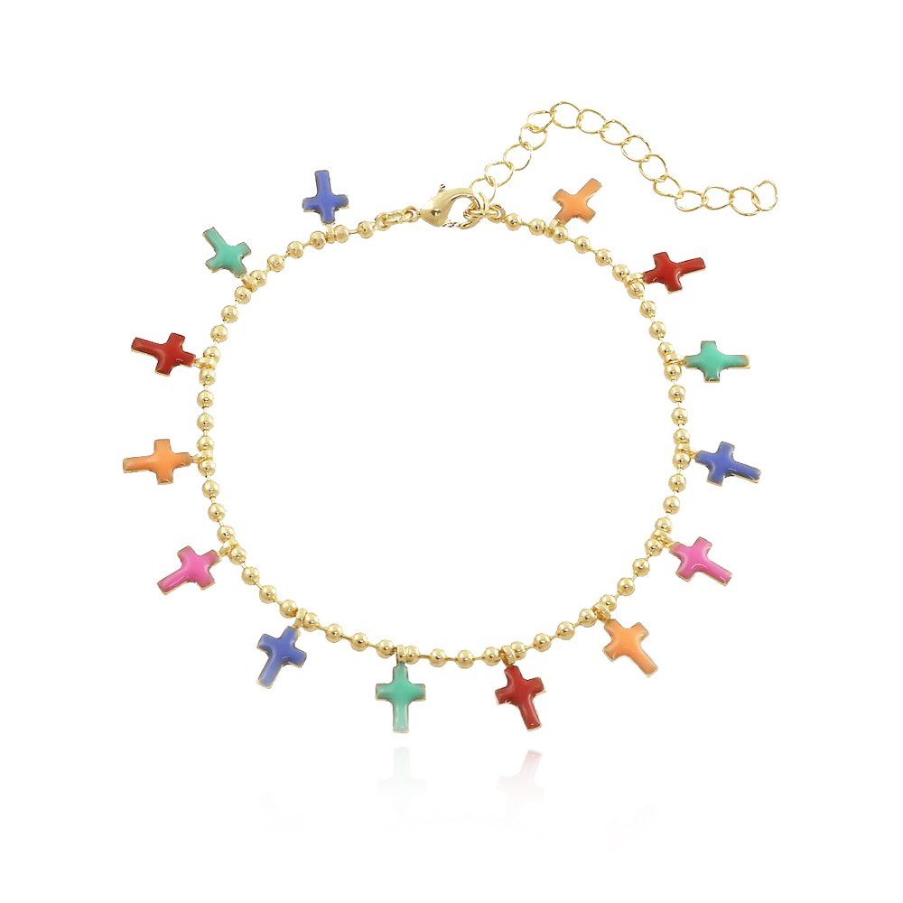 Pst-1925-Fo Pulseira Com Bolinhas E Cruz Coloridas