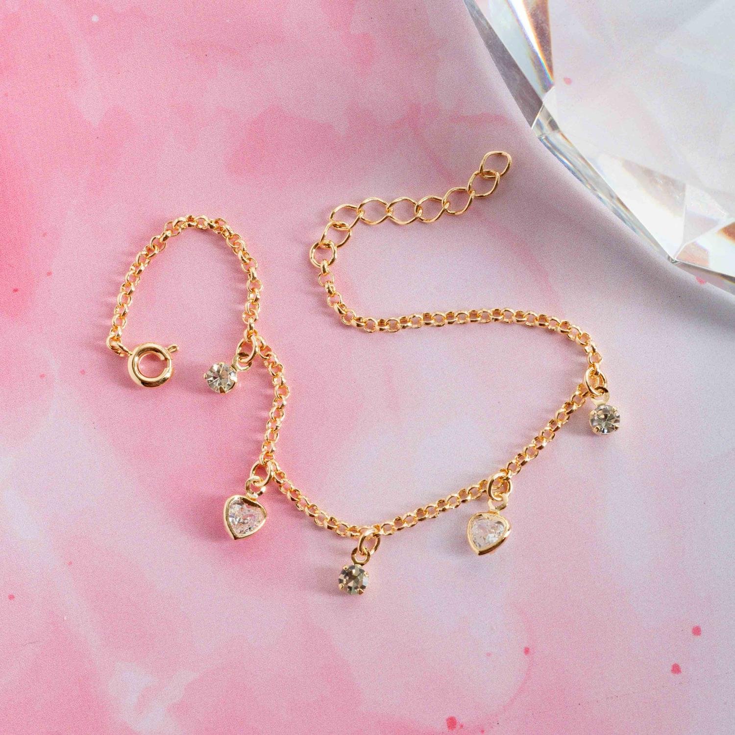 Psti-215-Fo Pulseira Infantil De Coraçãozinho Cristal.