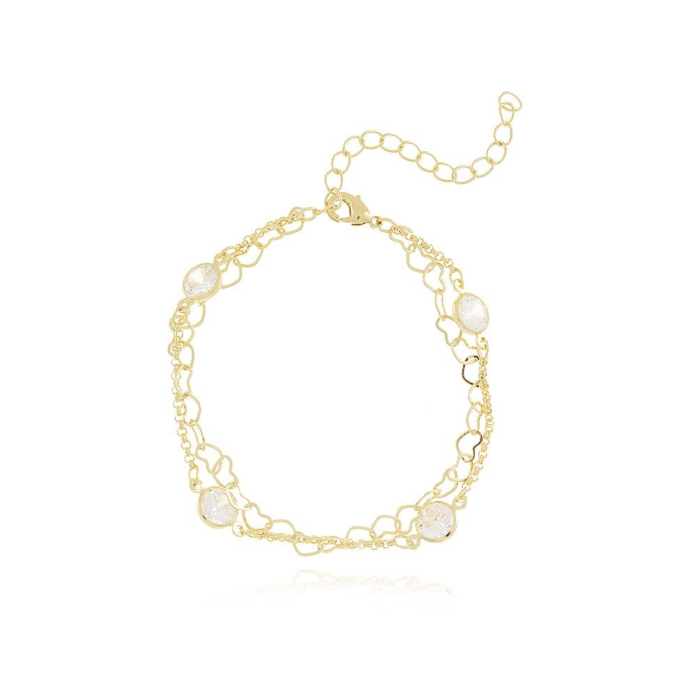 Pst-2165-Fo Pulseira Dupla Com Elos De Corações E Zircônias