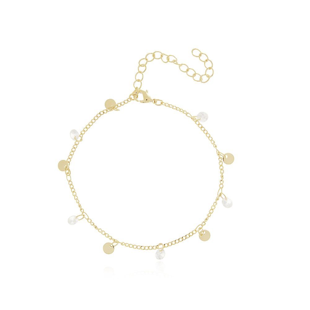 Pst-2171-Fo Pulseira Com Zircônias E Medalinhas Lisas