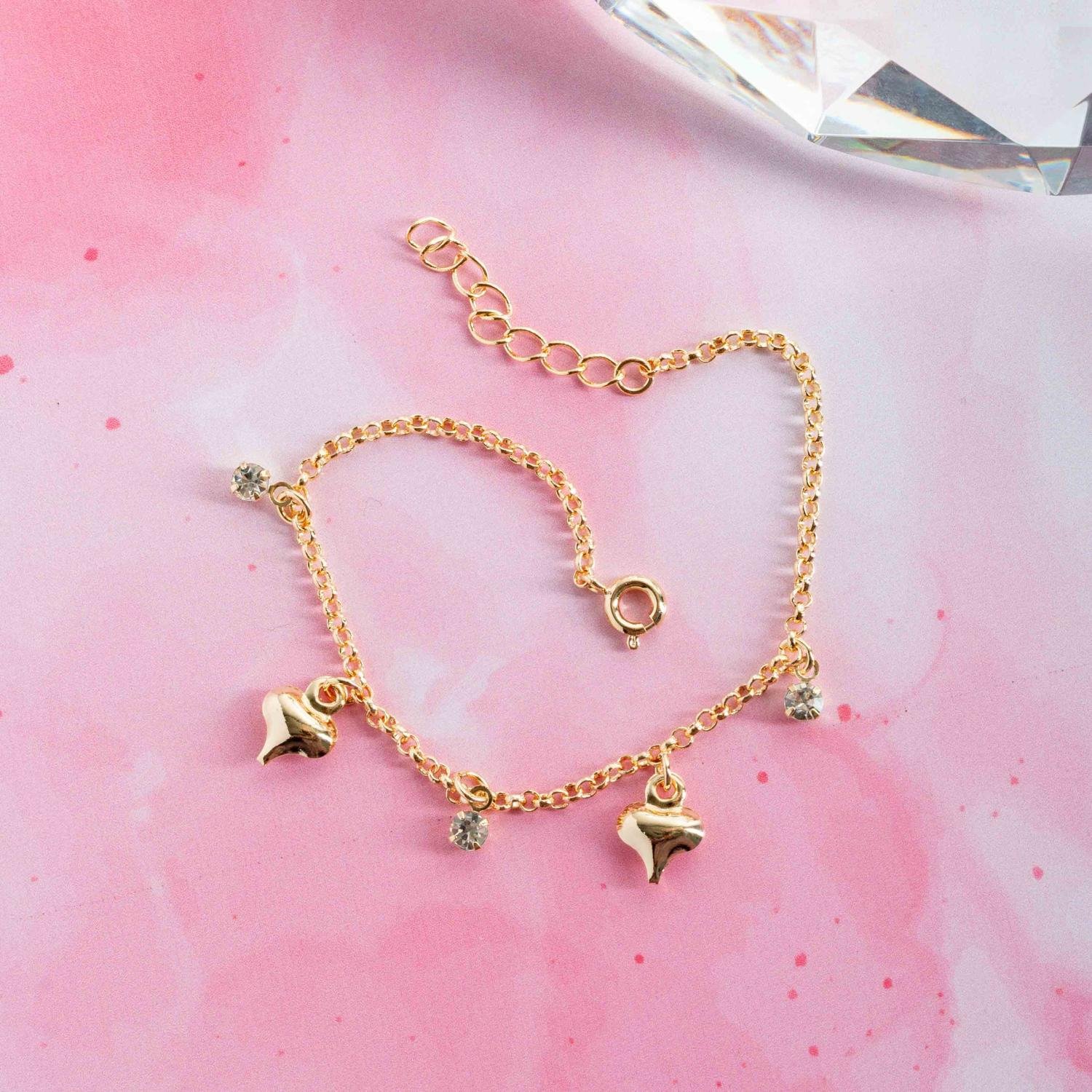 Psti-218-Fo Pulseira Infantil De Coraçãozinho E Zircônias Cristais.