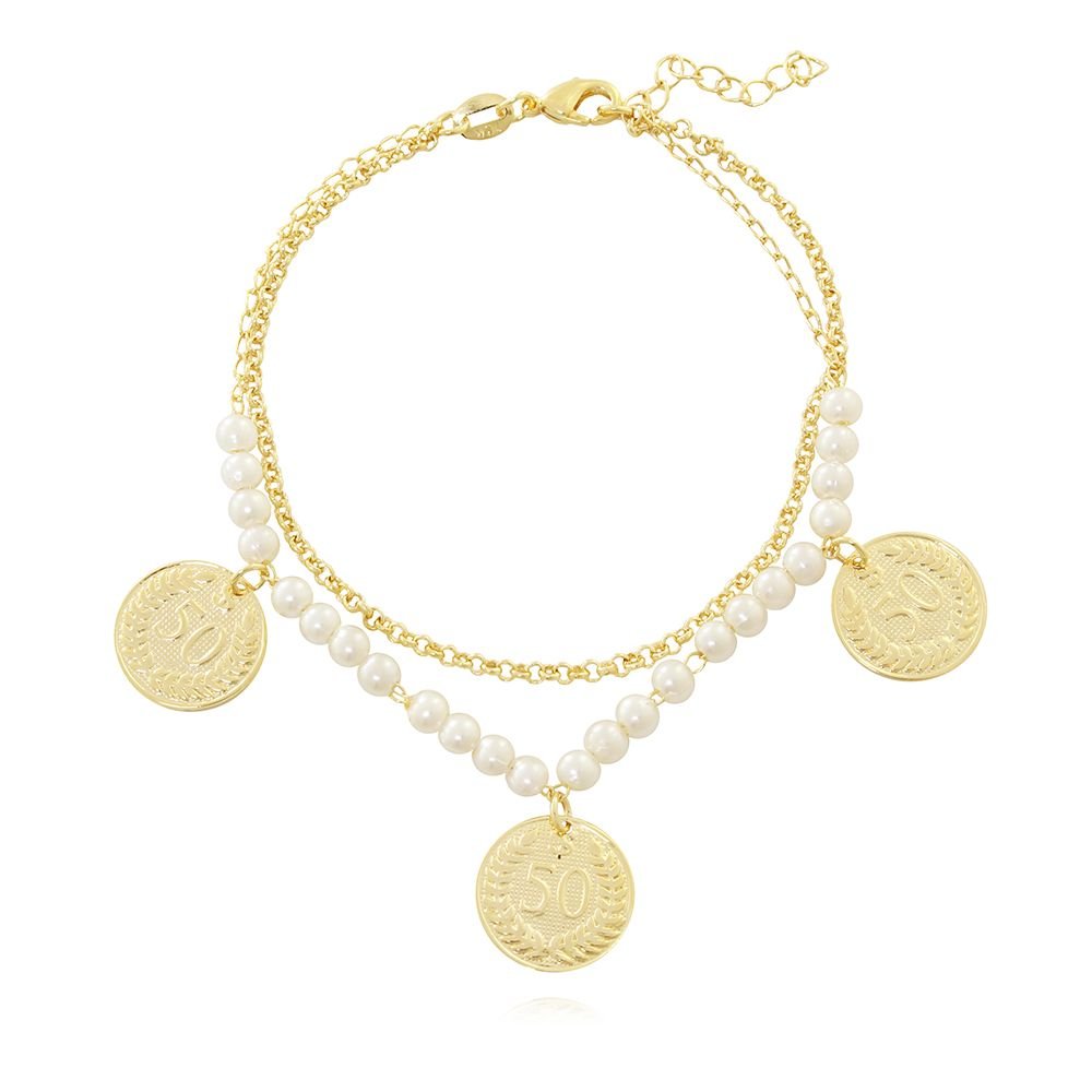 Pst-2236-Fo - Pulseira Pérolas E Moeda Antiga