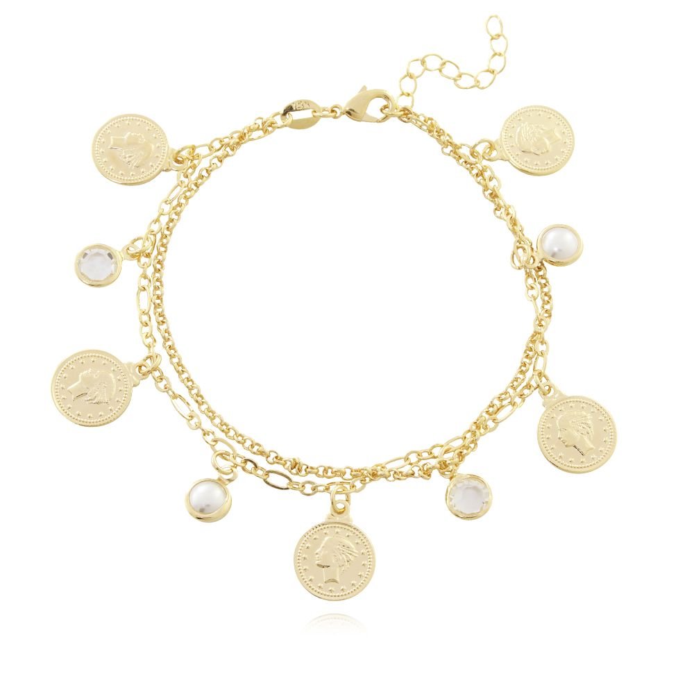 Pst-2240-Fo Pulseira Moeda Antiga E Ponto De Luz
