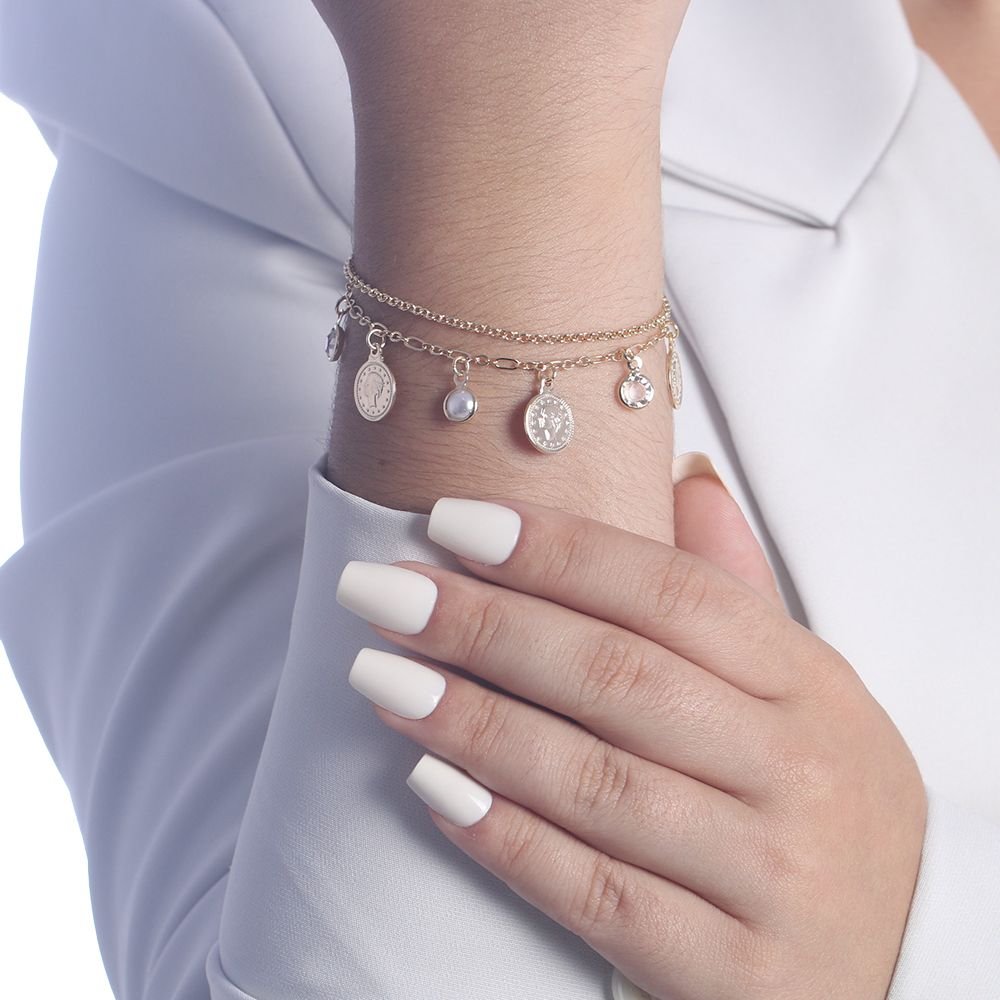 Pst-2240-Fo Pulseira Moeda Antiga E Ponto De Luz