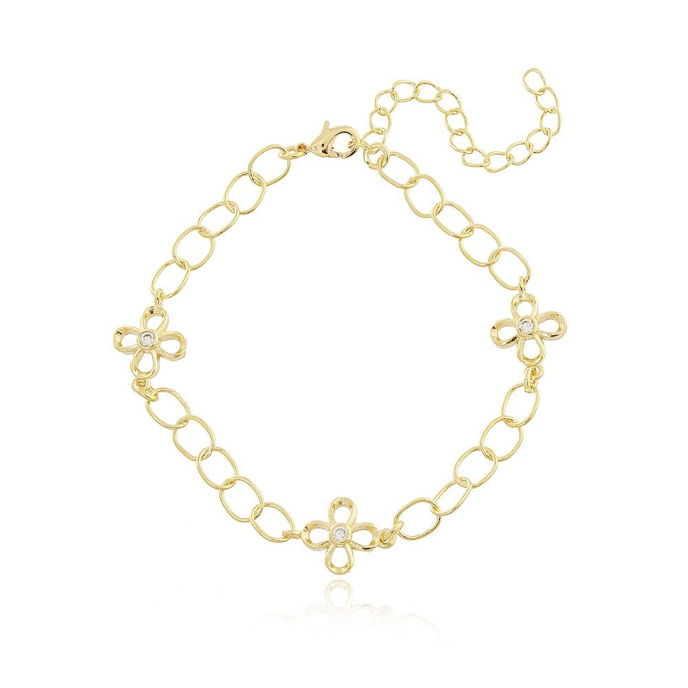 Pst-2427-Fo - Pulseira Flor Com Zircônia