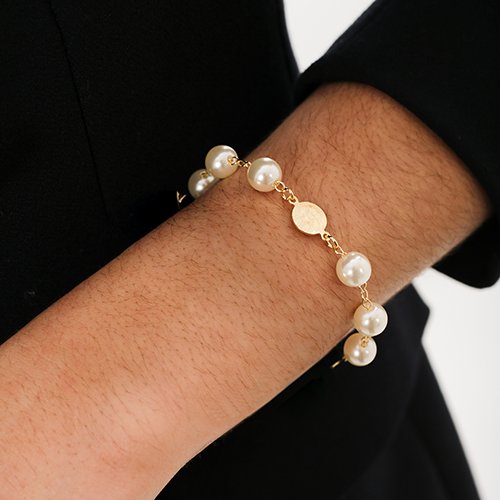 Pst-2489-Fo Pulseira Pérola Cruz E Nossa Senhora
