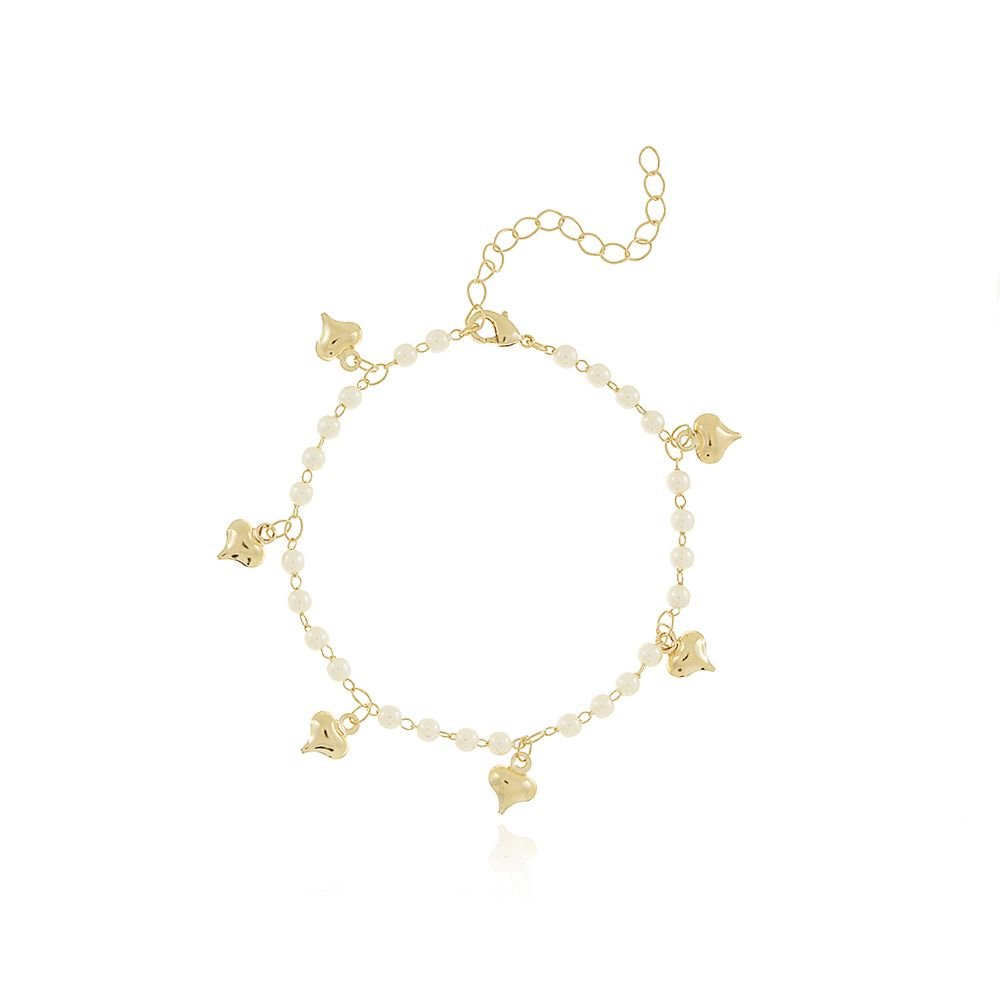 Pst-2504-Fo Pulseira De Corações E Pérolas