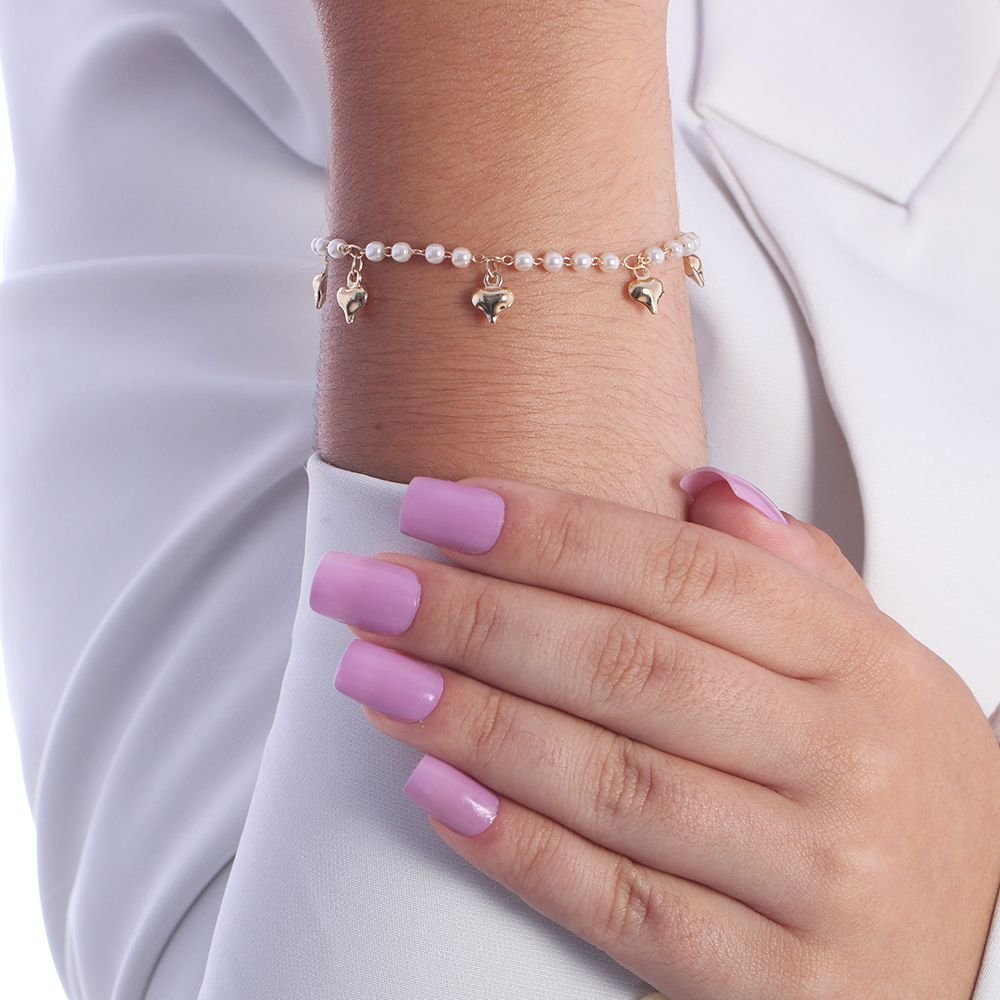 Pst-2504-Fo Pulseira De Corações E Pérolas