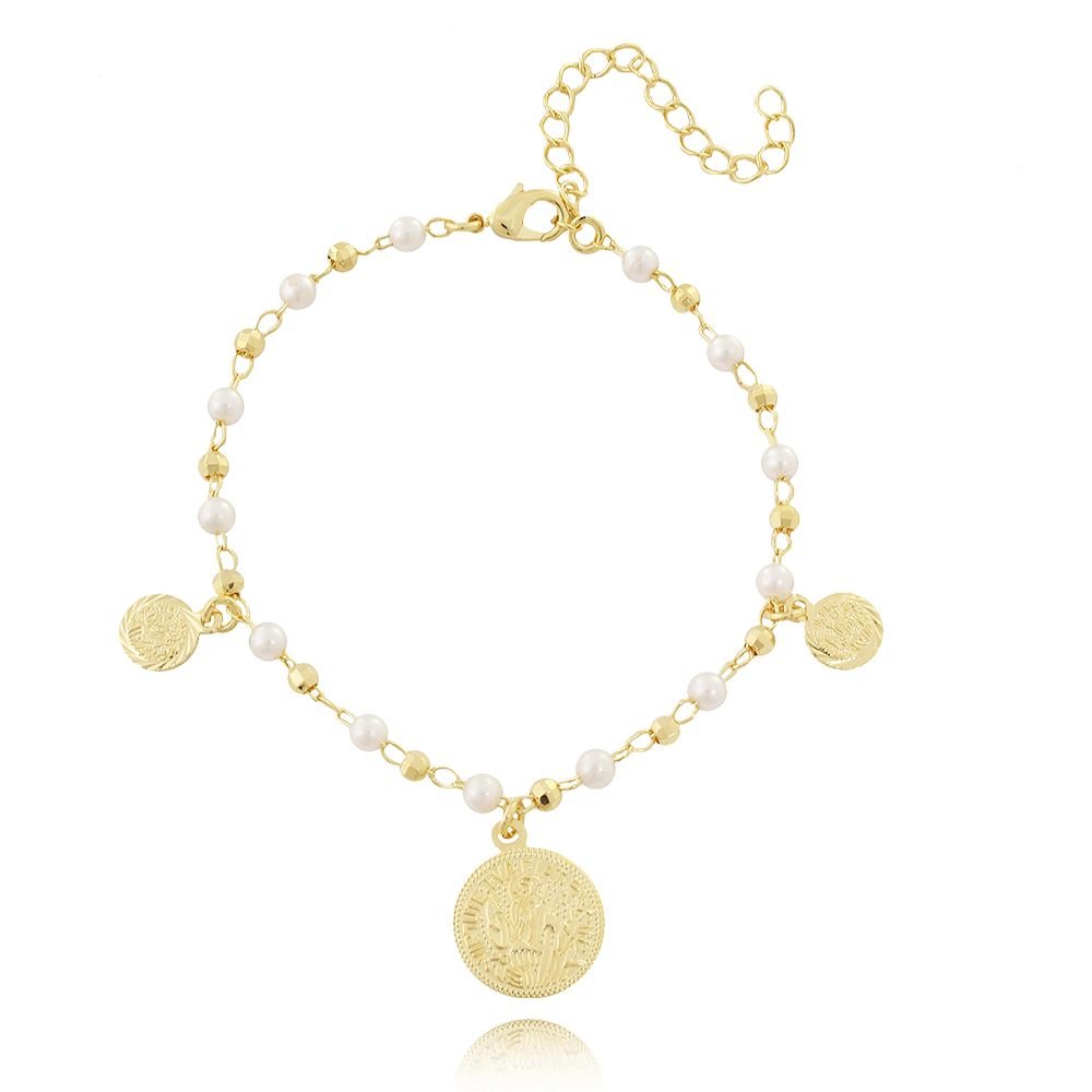 Pst-2560-Fo Pulseira De Pérolas E Bolinhas Com Medalhas De S