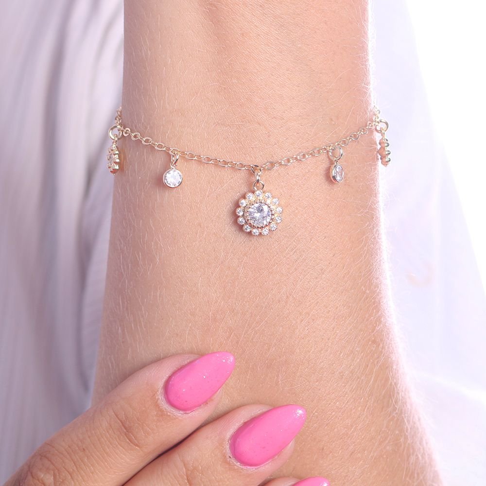 Pst-2563-Fo Pulseira De Flor Cravejada Cristal