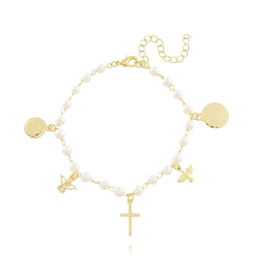 Pst-2566-Fo Pulseira De Pérolas Com Pingentes Religiosos