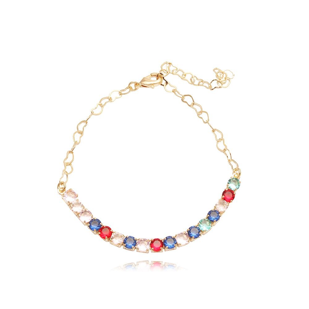 Pst-2603-Fo Pulseira Zircônias Redondas E Corrente De Corações