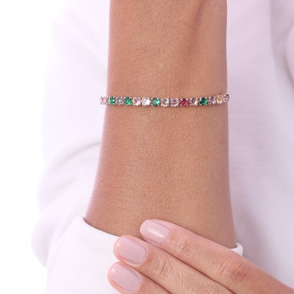 Pst-2603-Fo Pulseira Zircônias Redondas E Corrente De Corações