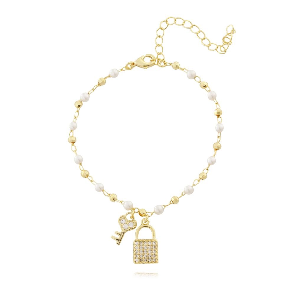 Pst-2612-Fo Pulseira De Pérolas, Chave E Cadeado
