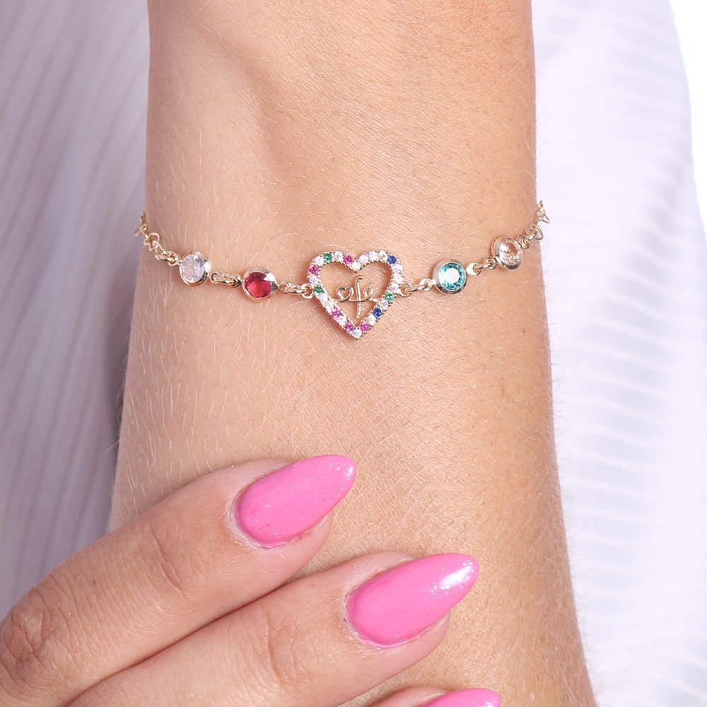 Pst-2618-Fo Pulseira De Pedra E Coração Fé Cravejado Colorido