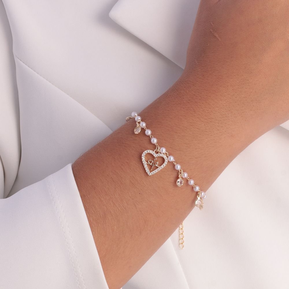 Pst-2619-Fo Pulseira Com Coração E Pérolas