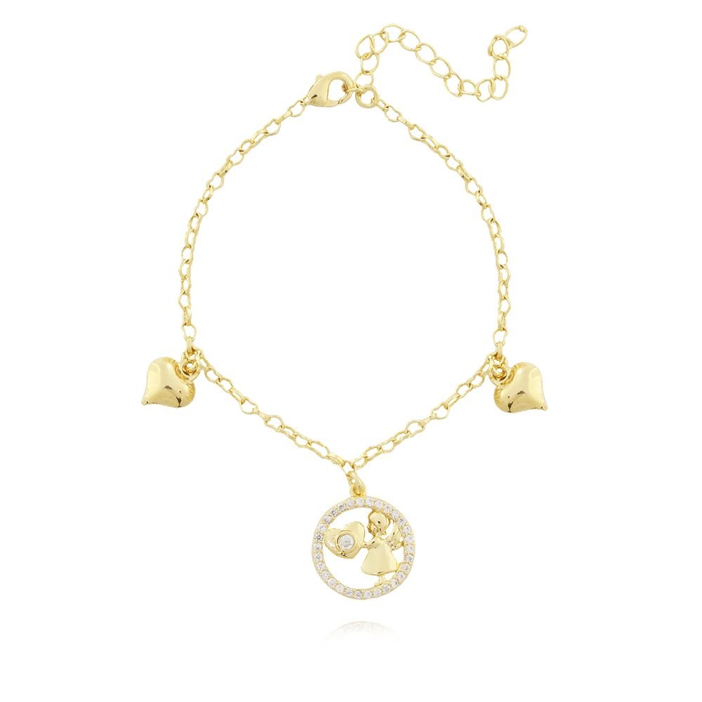 Pst-2623-Fo Pulseira De Corações Com Medalha Vazada Anjinho