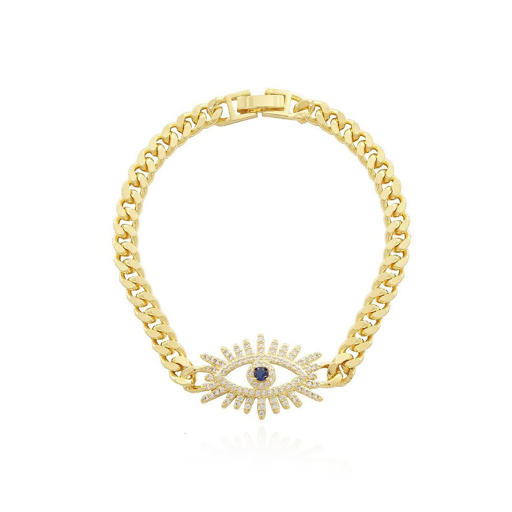Pst-2641-Fo Pulseira De Elos E Olho Grego Cravejado