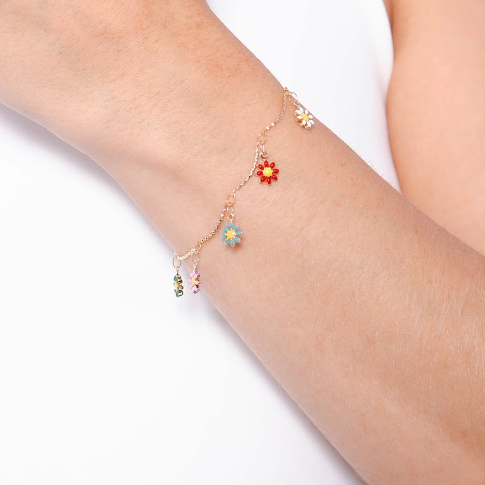 Pst-2653-Fo Pulseira De Florzinhas Com Resina Colorida. Pst-2653-Fo Pulseira De Florzinhas Com Resina Colorida.