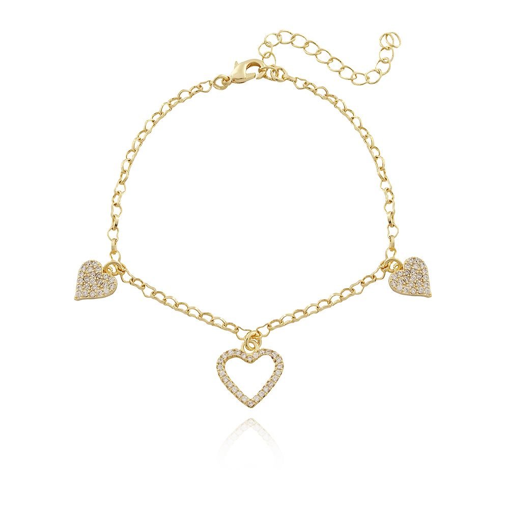 Pst-2681-Fo Pulseira Com Elo De Coração E Coração Cravejado
