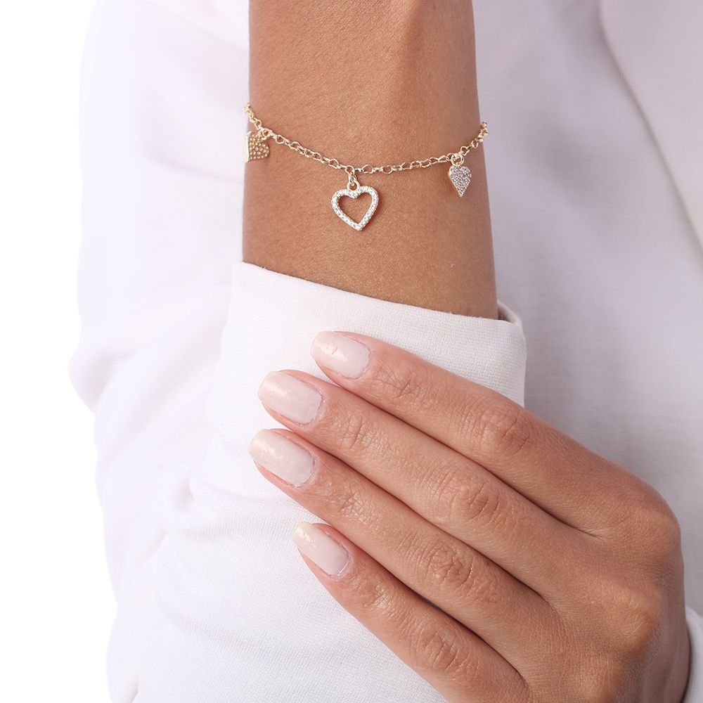Pst-2681-Fo Pulseira Com Elo De Coração E Coração Cravejado
