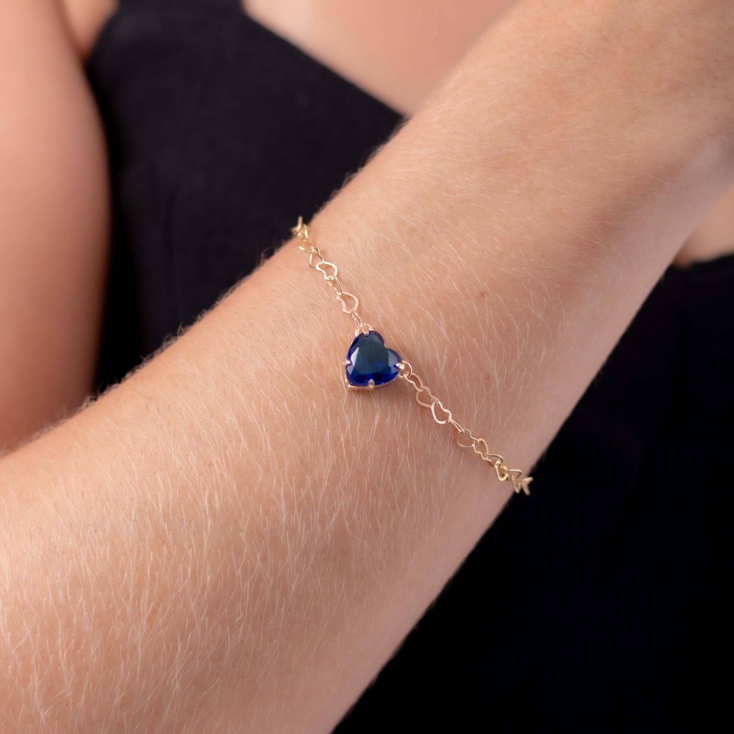 Pst-2684-Fo Pulseira De Elos De Corações E Coração Cristal