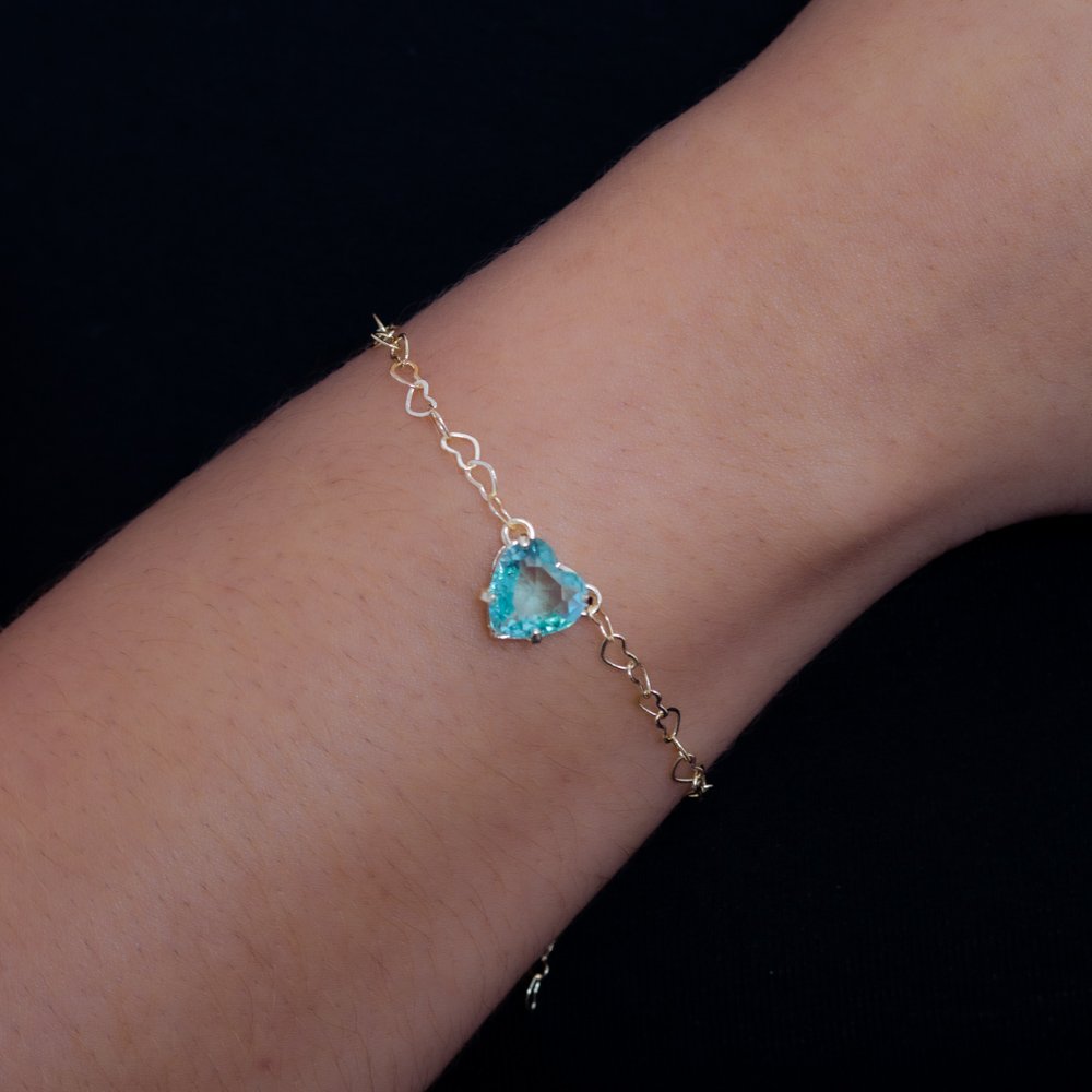 Pst-2684-Fo Pulseira De Elos De Corações E Coração Cristal