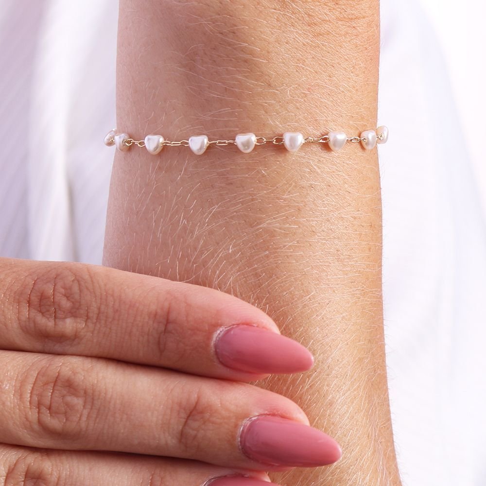 Pst-2712-Fo Pulseira De Coração Com Pérolas
