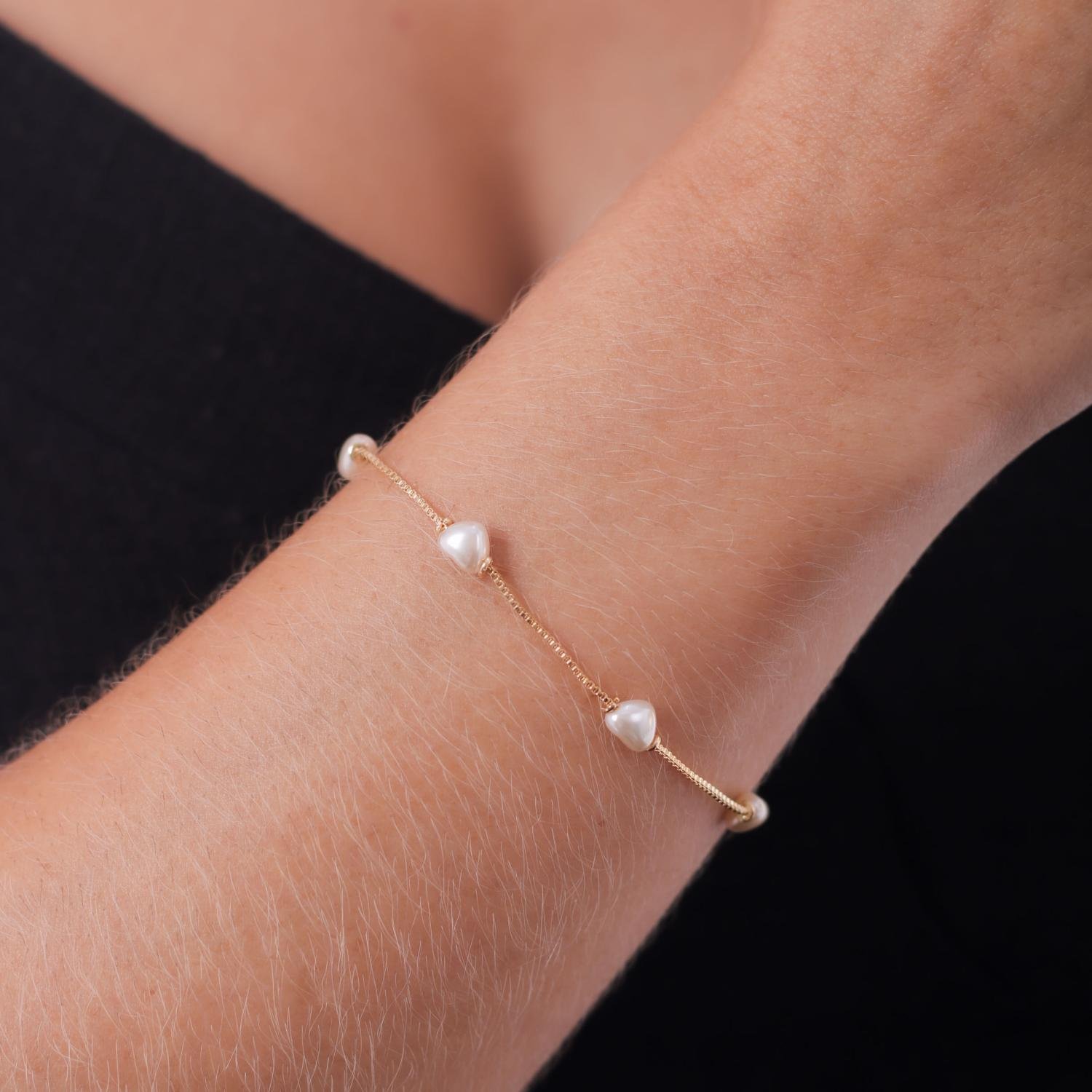 Pst-2713-Fo Pulseira De Pérolas De Coração