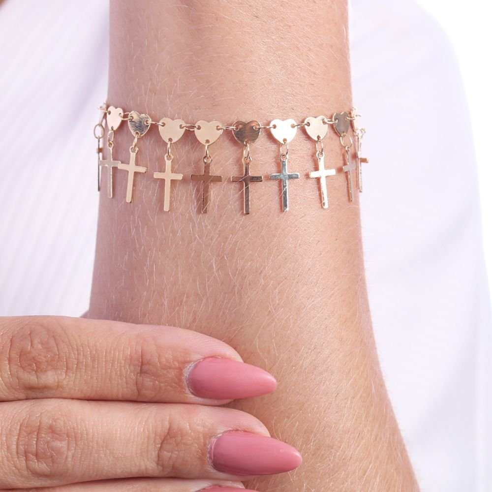 Pst-2720-Fo Pulseira Cruz E Corações