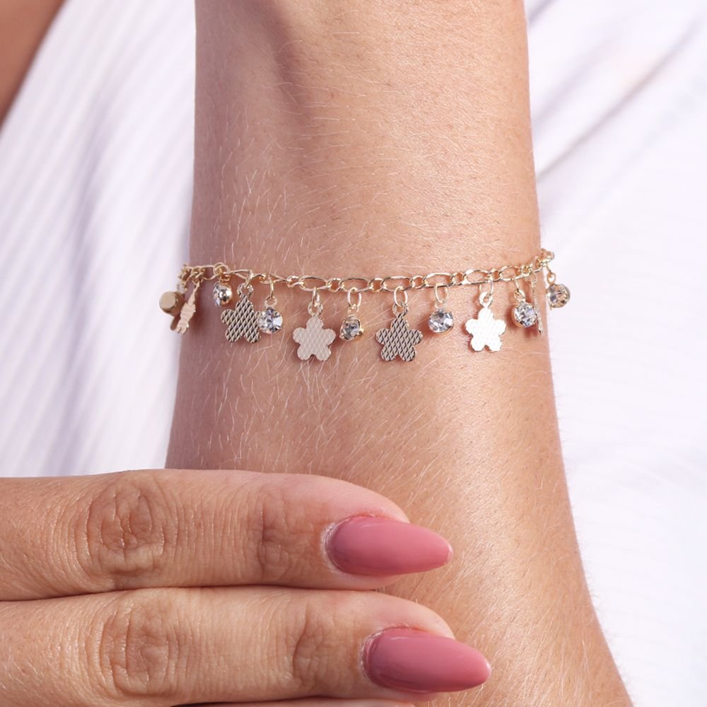 Pst-2726-Fo Pulseira Flores Com Pontos De Luz