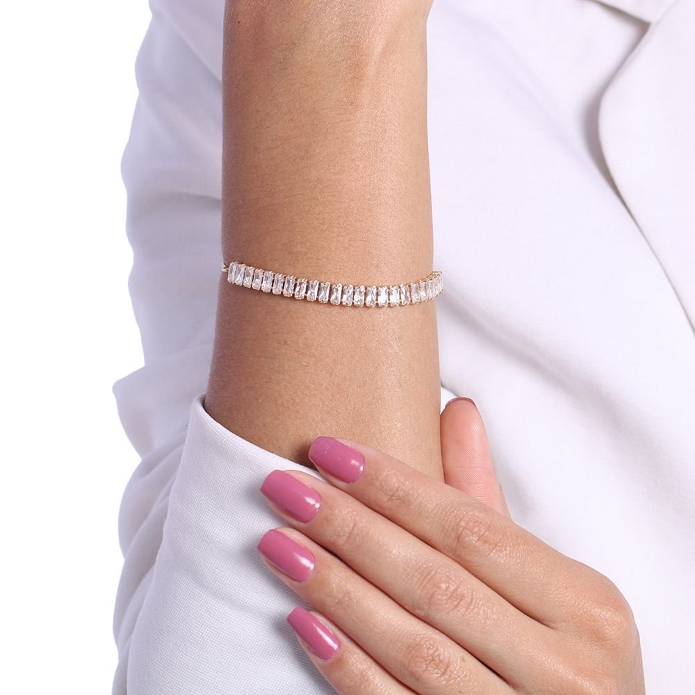 Pst-2752-Fo Pulseira Baguete Zircônias Cristal