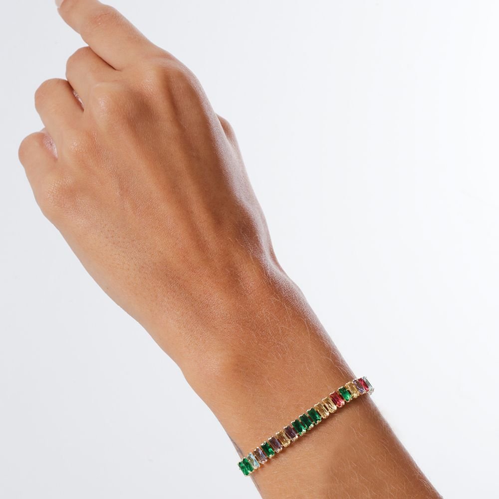 Pst-2760-Fo Pulseira De Riviera Baguete Cristal