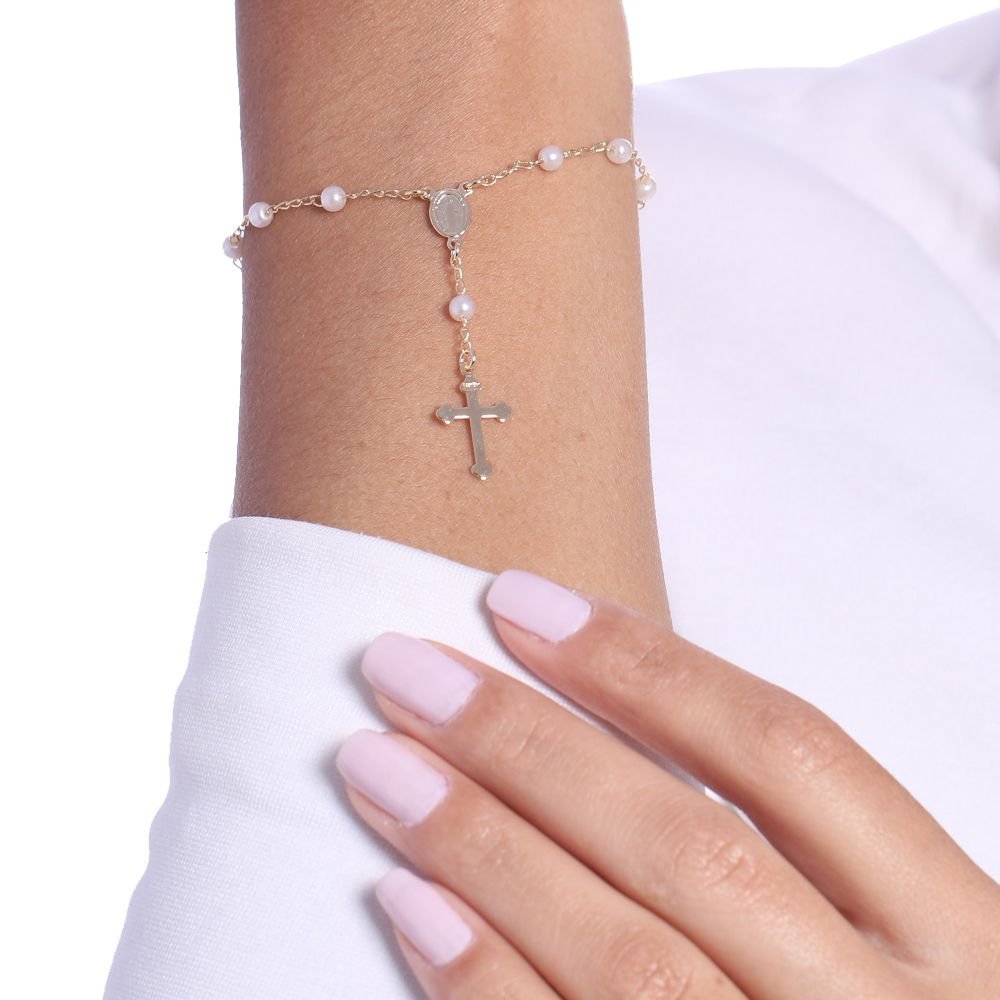 Pst-2770-Fo Pulseira Terço De Pérolas Nossa Senhoras Das Graças